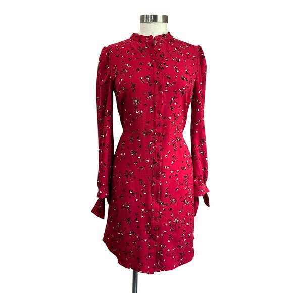 Banana Republic Red Floral Long Sleeve Button Mini Dress Career Party Sz 6 - Picture 1 of 8